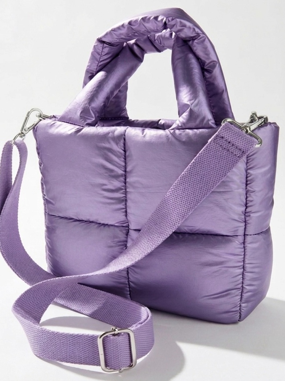 Puffer Tote Bag in Lavender - Women's Quilted Shoulder Bag